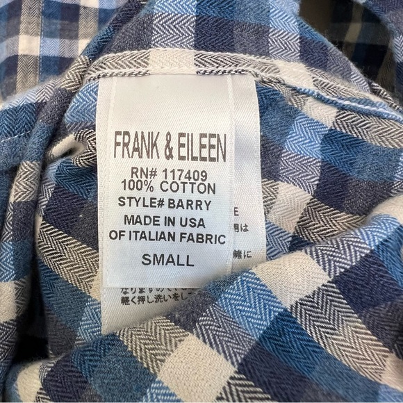 Frank & Eileen Barry Cotton Check Flannel Shirt Blue Small Casual Capsule Spring - Picture 6 of 6